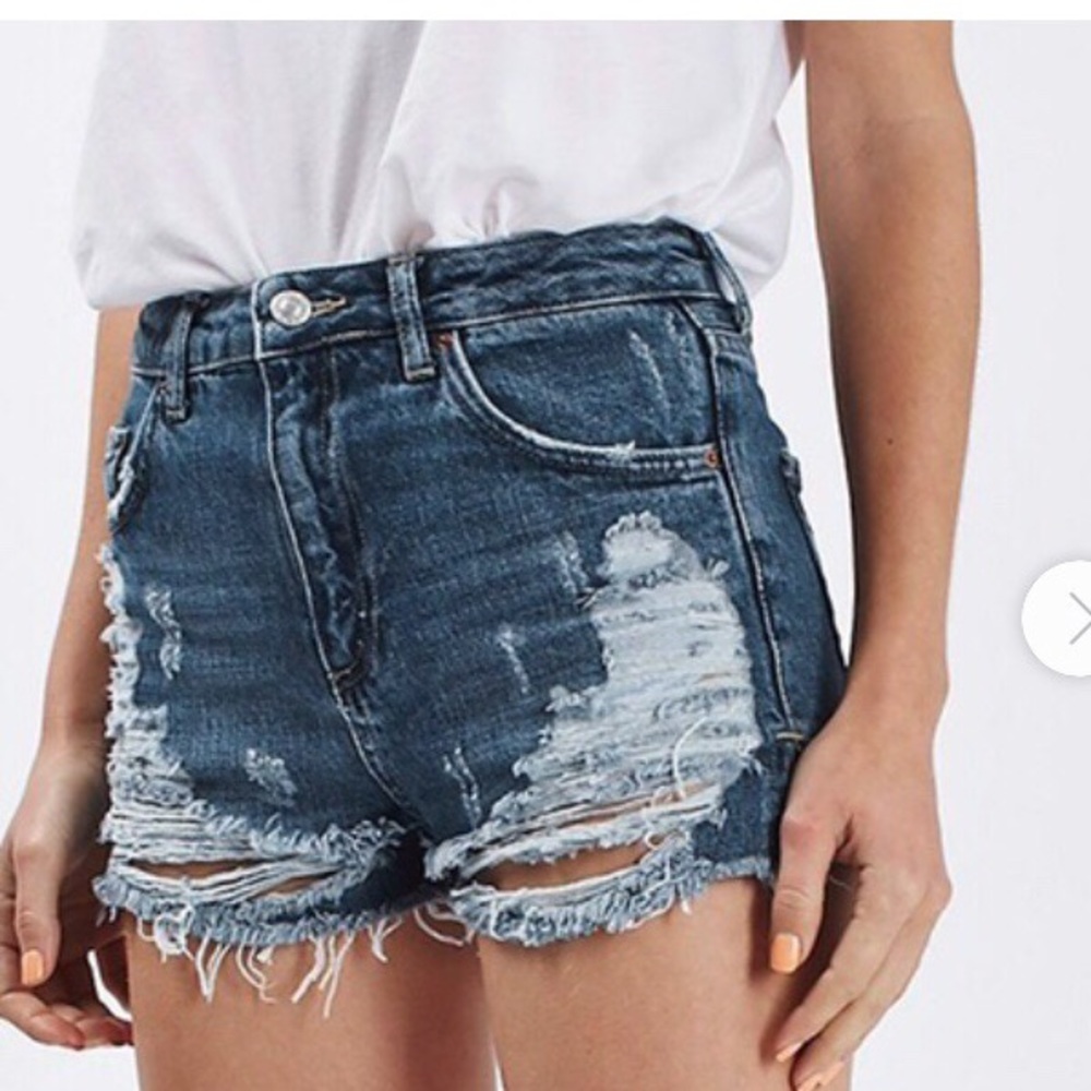 Topshop Moto Mom high waisted cutoff denim shorts